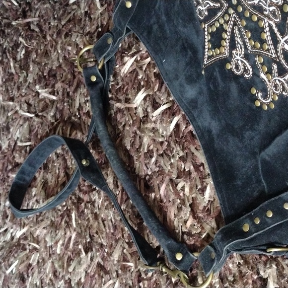 Gothic black shoulder/hand bag Cross design embellished with rivets. - Picture 7 of 11